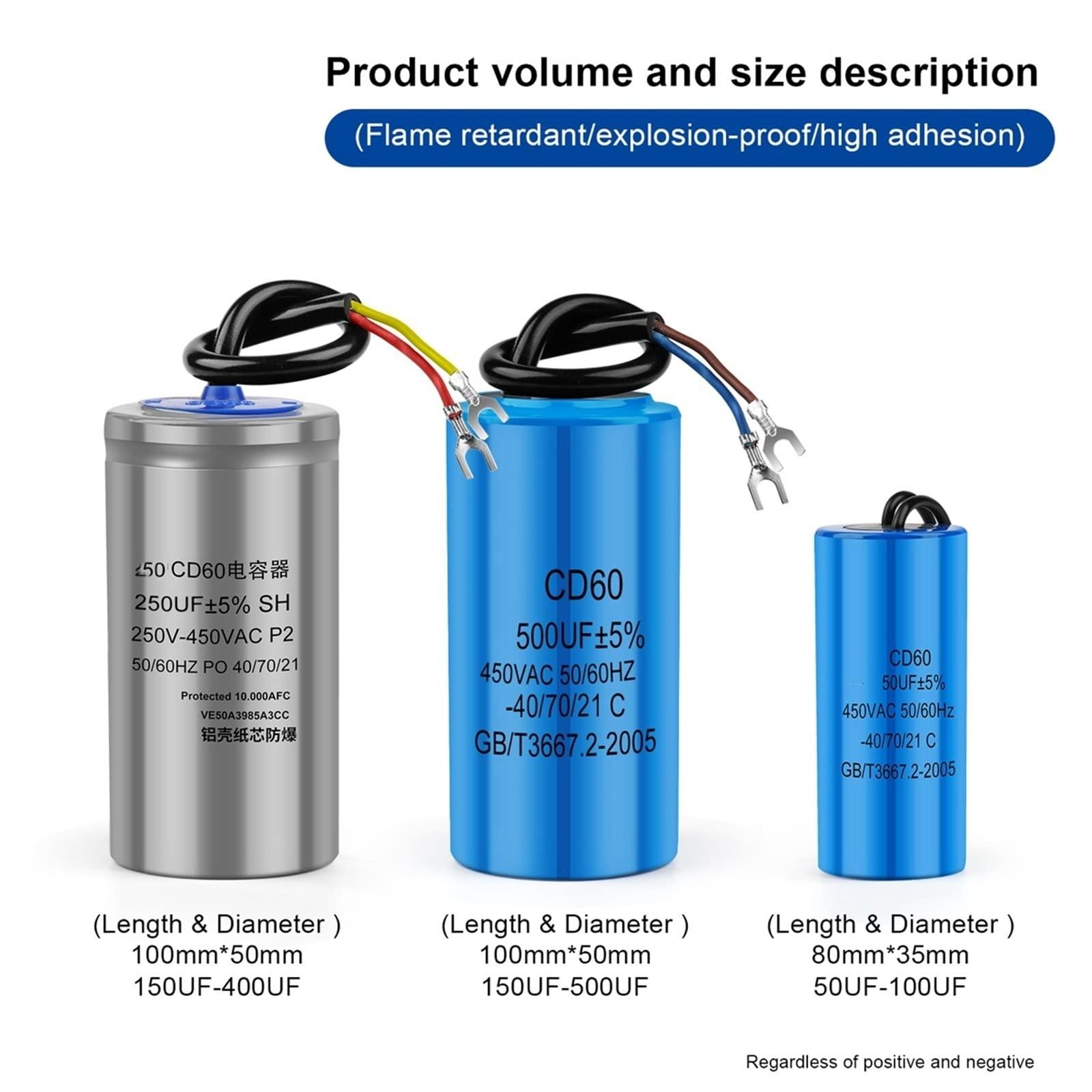 AHAFEI AHAFEI 2Pcs CD60 Starting Capacitor 450V 50 75 100 150 200 250 300 350 400UF Motor Starting Capacitor Motor Run (Size : 150UF Blue)