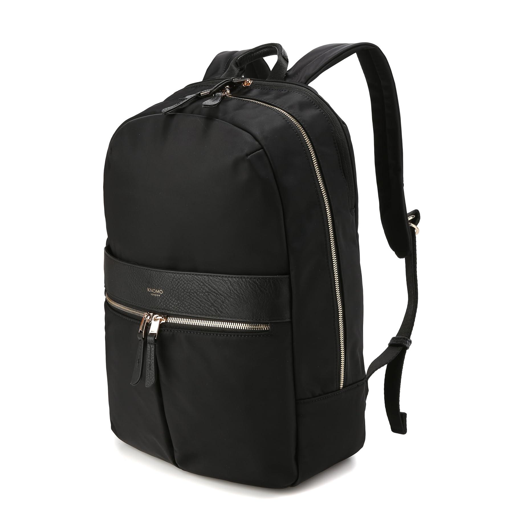 KNOMO KNOMO Beaufort 15.6" Laptop Backpack Work Bag Purse for Women Large Travel Rucksack with Golden Zip, Black