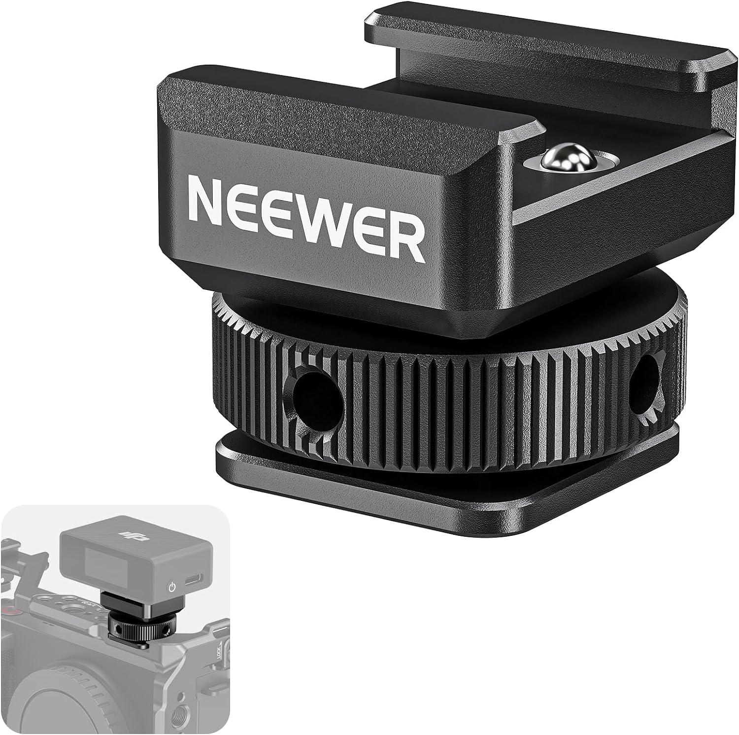 Neewer NEEWER 2PCS Cold Shoe Mount Adapter Compatible with DJI Hollyland Rode Wireless Lavalier Microphone Receiver, Anti Drop Mic Accessories with Retractable Pins, Metal Camera Cage Mount Adapter, UA030