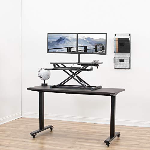 VIVO VIVO Height Adjustable 32 inch Standing Desk Converter with Dual 13 to 30 inch Monitor Stand, Sit Stand Monitor Mount and Desk Riser, Black, DESK-V000K-M2