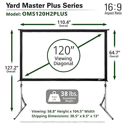 Elite Screens Elite Screens Yard Master Plus, 120-INCH 16:9 Height Setting Adjustable Portable Projector Screen, 4K HD Outdoor Indoor Movie Theater Front Projection, US Based Company 2-YEAR WARRANTY, OMS120H2PLUS