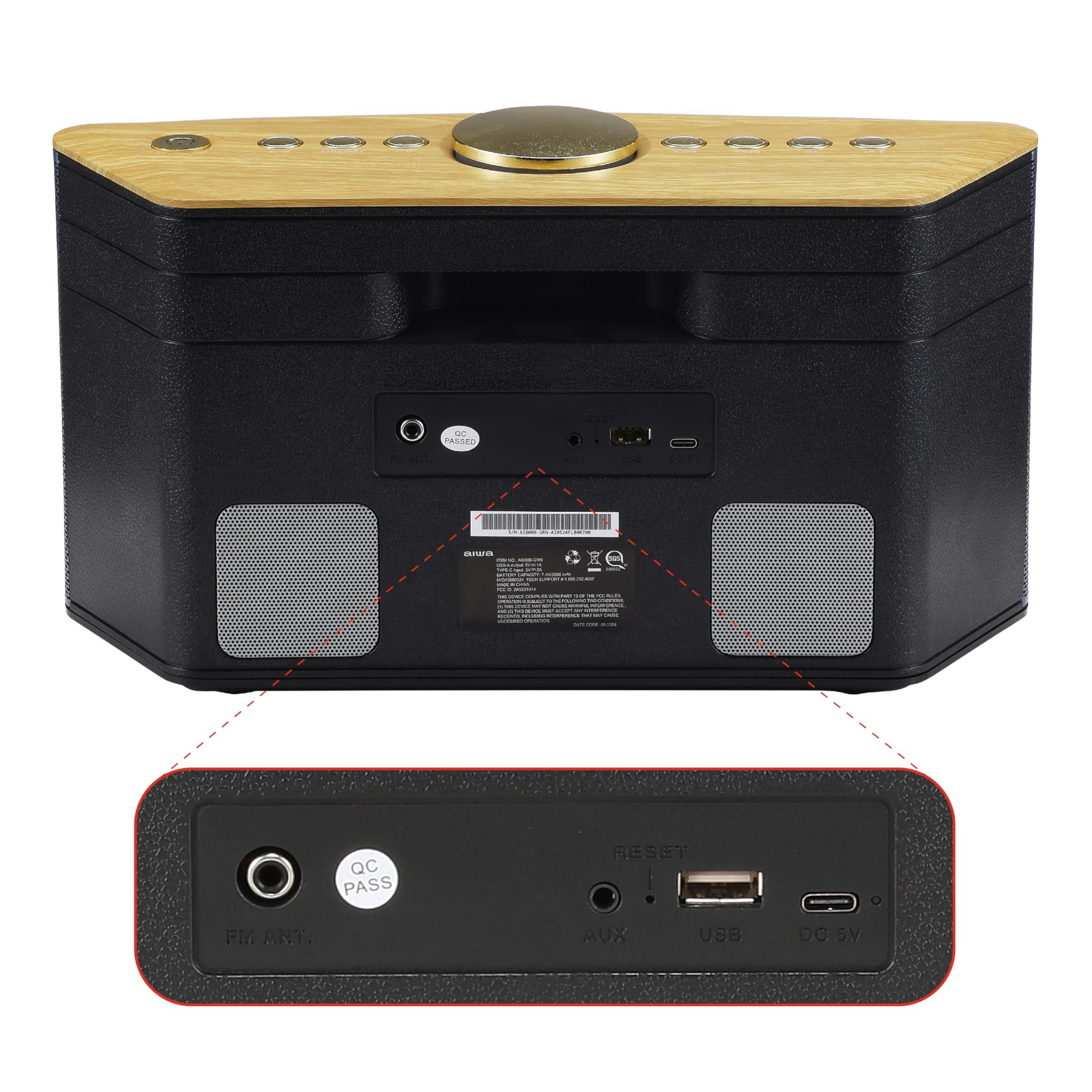 Aiwa Aiwa Exos 5 Wireless Speaker - Unleash Powerful Sound and Versatile Connectivity On-The-Go Experience Bluetooth Freedom, FM Radio, Clock, 20W RMS, LCD Display, and Alarm Clock Functionality