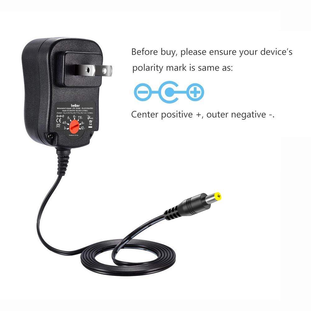 Belker Belker 12W 3V 4.5V 5V 6V 7.5V 9V 12V Adjustable Voltage Universal AC/DC Adapter Power Supply for Household Electronics,Micro USB - 1A Max. [BN]