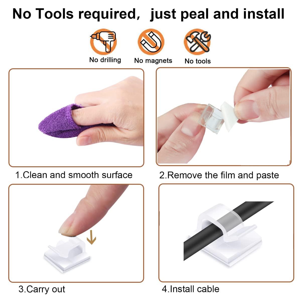 KGROTE 60PCS Cable Clips, KGROTE Outdoor Wire Clips Adhesive Cable Hooks Cord Organizer Holder Christmas Light Clips for Desk, Wall Cable Management, String Lights, Fairy Lights, Decorations Hanging - Clear