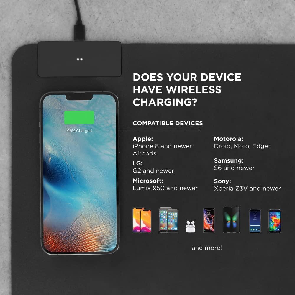 Limitless Innovations Limitless DeskPad Pro 2-in-1 Waterproof/Syntenic Leather Desk Mat Protector with 10W Wireless Charging Pad for Qi-Enabled Devices (Black)