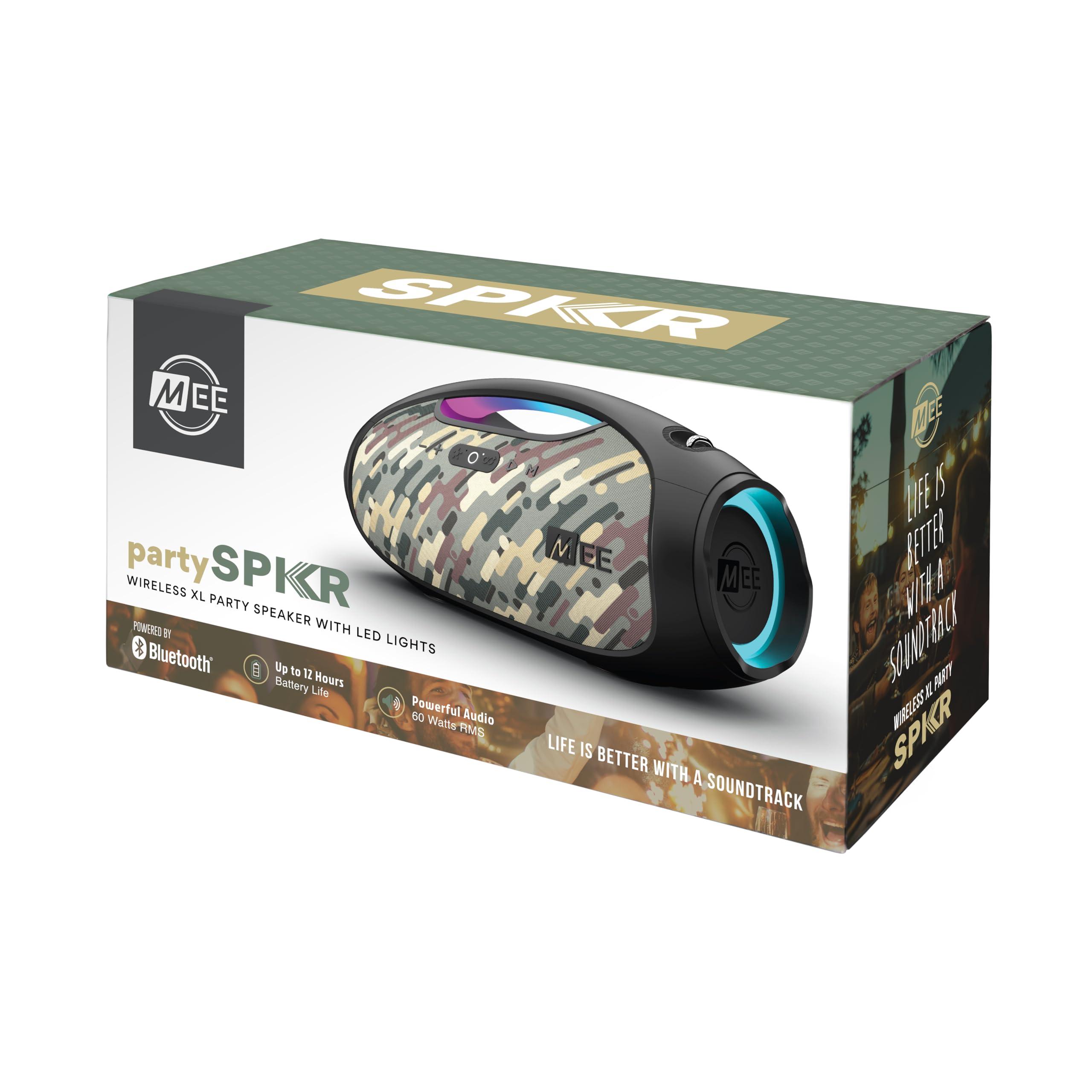 MEE audio MEE audio PartySPKR Bluetooth Wireless Speaker, Powerful 60W RMS Stereo Sound, 2 Subwoofers, Portable Speaker for Outdoor, Camping, Beach, Camo