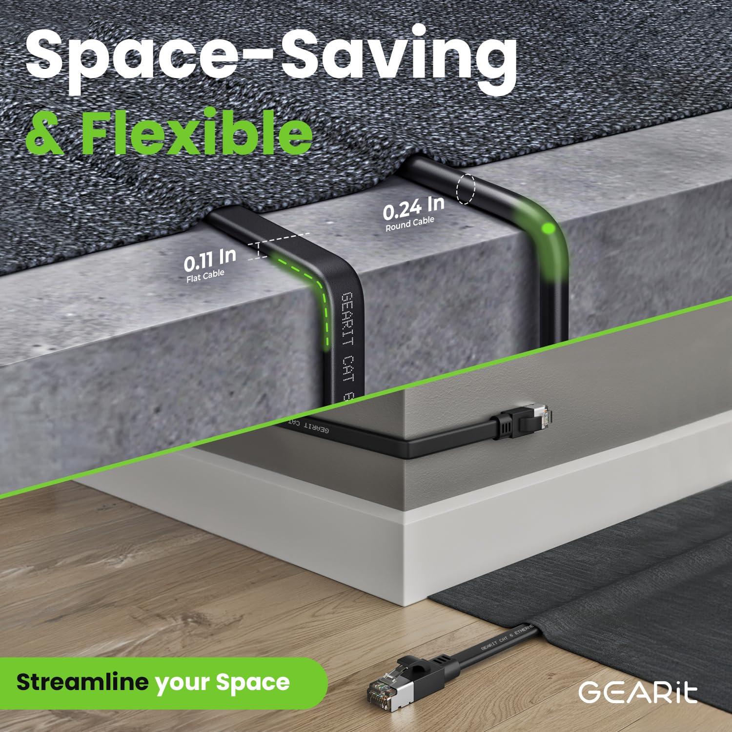 GearIT GearIT Cat 6 Outdoor Flat Ethernet Cable (75ft, Black) Direct Burial Rated LLDPE Jacket - Indoor Cat6 Shielded FTP 10Gbps High Speed Gaming Computer Network RJ45 Snagless Patch Cord Internet