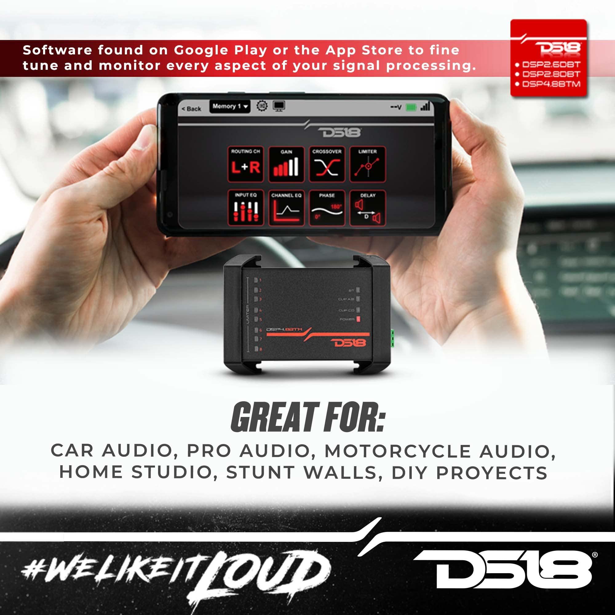 DS18 DS18 DSP4.8BTM 4-Channel in and 8-Channel Out Digital Sound Processor with Bluetooth Connectivity - Water Resistant