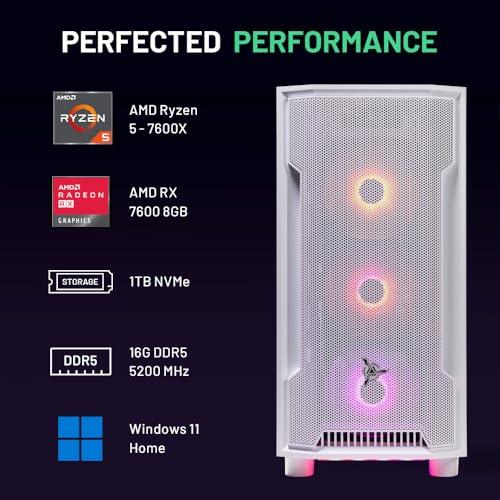 Skytech Gaming Skytech Archangel Gaming PC, Ryzen 5 7600X 4.7 GHz (5.3GHz Turbo Boost), AMD RX 7600 8GB GDDR6, 1TB SSD, 16GB DDR5 RAM 5200, 650W Gold PSU, Wi-Fi, Win 11 Home