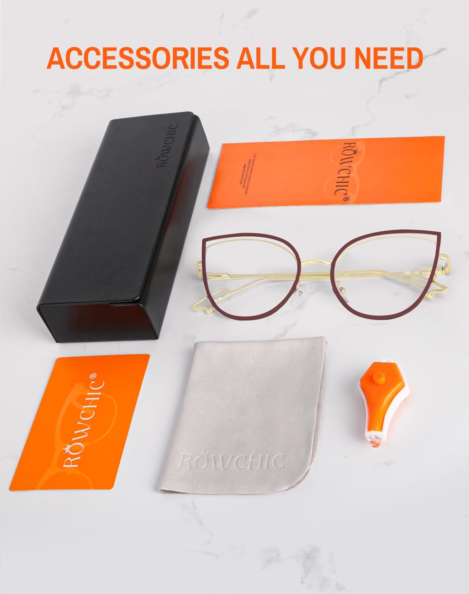 ROWCHIC ROWCHIC Blue Light Blocking Glasses for Women Stylish Cat Eye Metal Frame Anti Eyestrain UV Eyewear Brown Gold