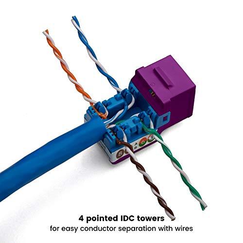 TRUE CABLE trueCABLE Cat6 Keystone Jack, Unshielded (UTP), 90 Degree Punch-Down, PoE++ (4PPoE) 100W, UL Listed, ETL Verified, ANSI/TIA Certified, Modular RJ45 Female, Purple, 12 Pack