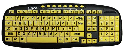 EZSee New and Improved: EZSee by DC - Large Print Computer Keyboard USB Wired (Yellow Keys with Black Jumbo Oversized Print Letters) for Visually Impaired Individuals, Low Vision, or Low Light for Seniors a
