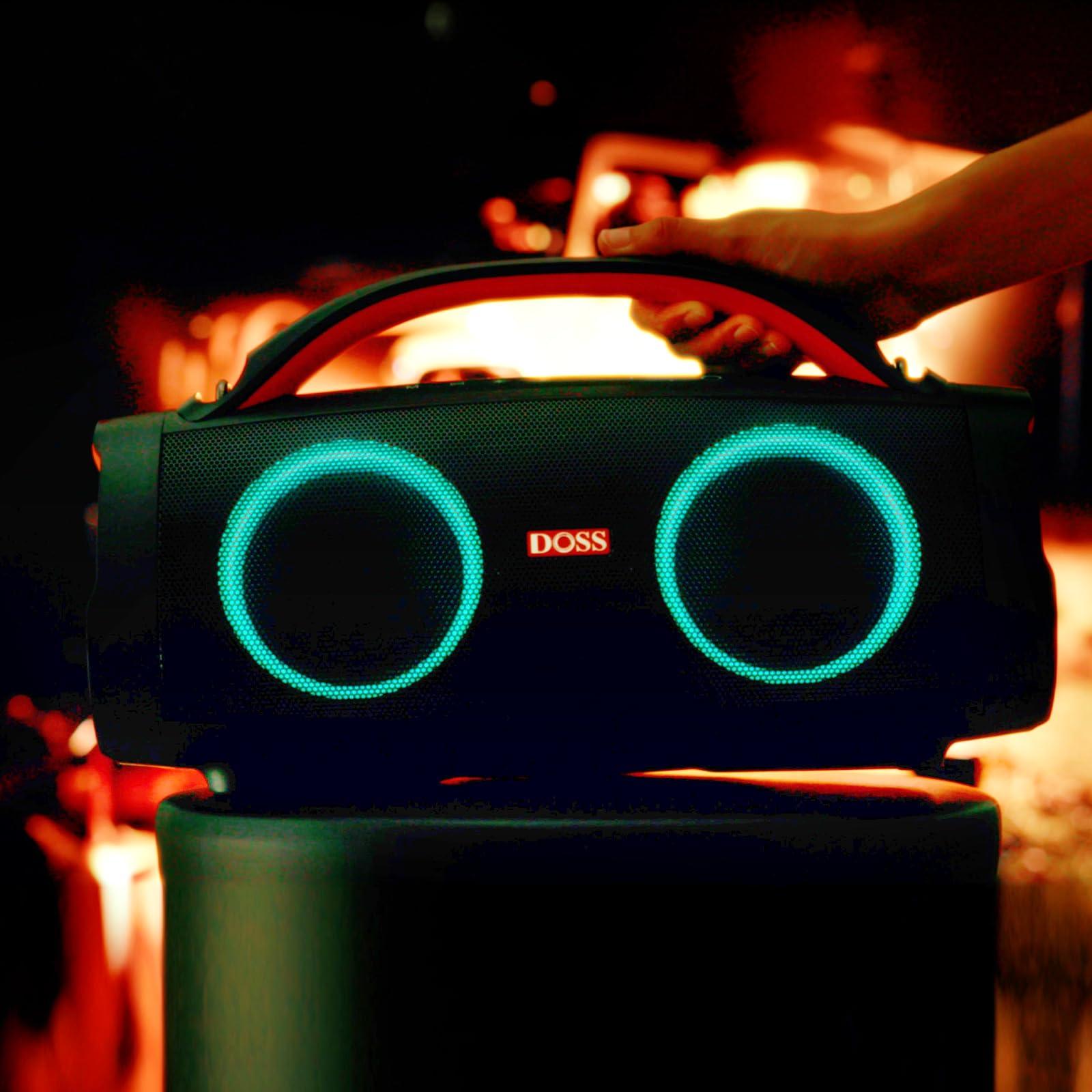 DOSS DOSS Extreme Boom+ Outdoor Bluetooth Speaker with 100W Stereo Sound, Extra Bass, 20H Playtime, Party-Sync LED Lights, Built-in Power Bank, IPX6 Waterproof Speaker for Camping, Pool, Beach, Yard