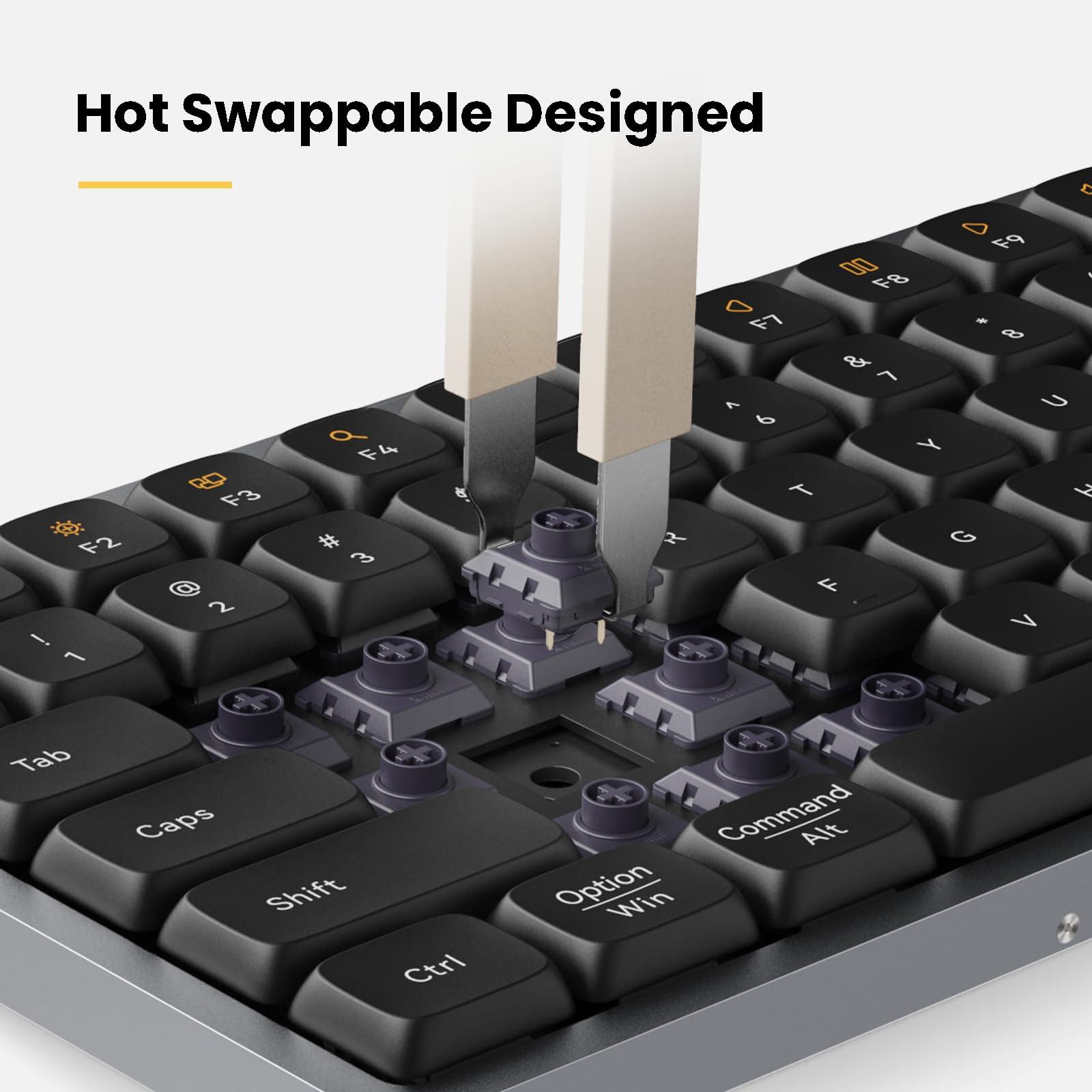 LOFREE LOFREE Flow Low Profile Mechanical Keyboard, 100 Keys Rechargeable Wireless Keyboards with Bluetooth and Wired Connection for Windows, Mac OS/White Ghost Linear Switches