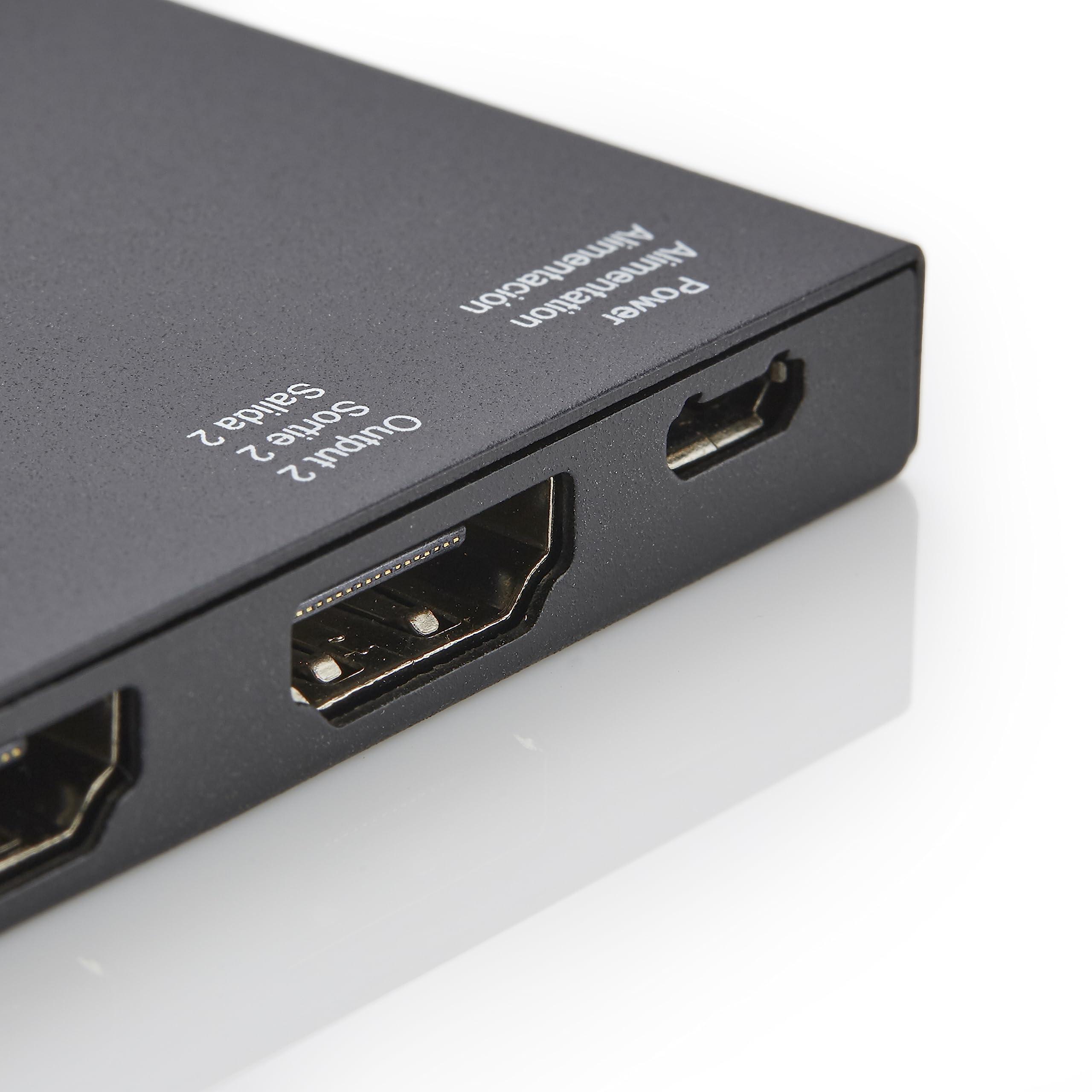 Amazon Basics Amazon Basics HDMI Splitter 1 in 2 Out, 4K@60Hz for Dual Monitors, Mirror Only, Black