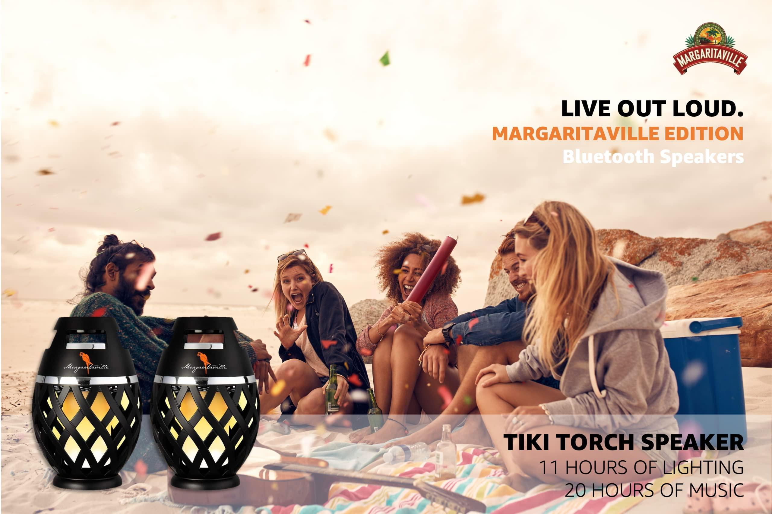 Sakar Margaritaville Tiki Torch - Waterproof Bluetooth Speaker, Portable Party Speaker with Flickering LED Lights, Perfect for Travel, Parties, Yards, and Pools (2 Pack)