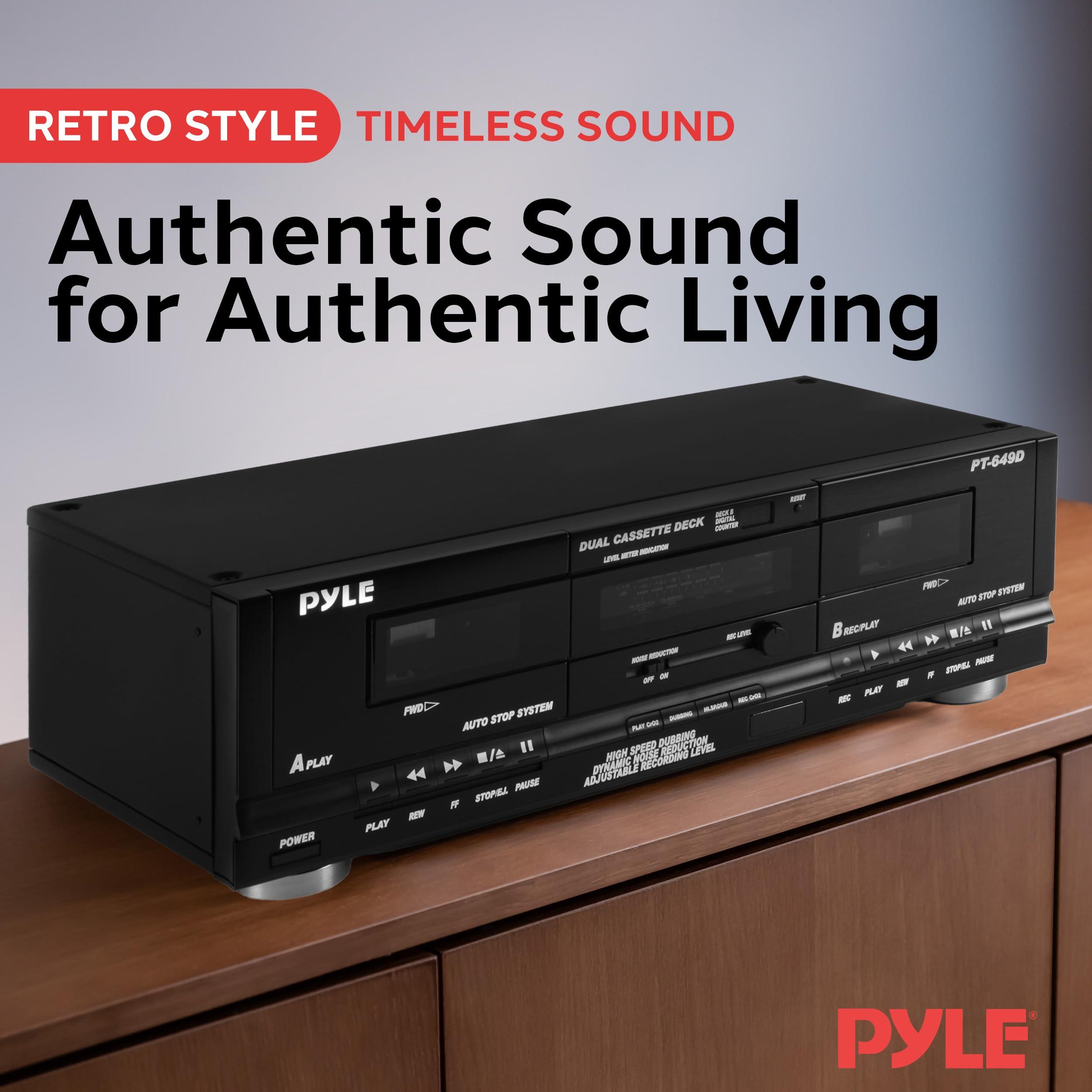 Pyle Pyle Home Digital Dual Cassette Deck Media Player Music Recording Device with RCA Cables Switchable Rack Mounting Hardware CrO2 Tape Selector Included 3 Digit Counter - 110V/220V