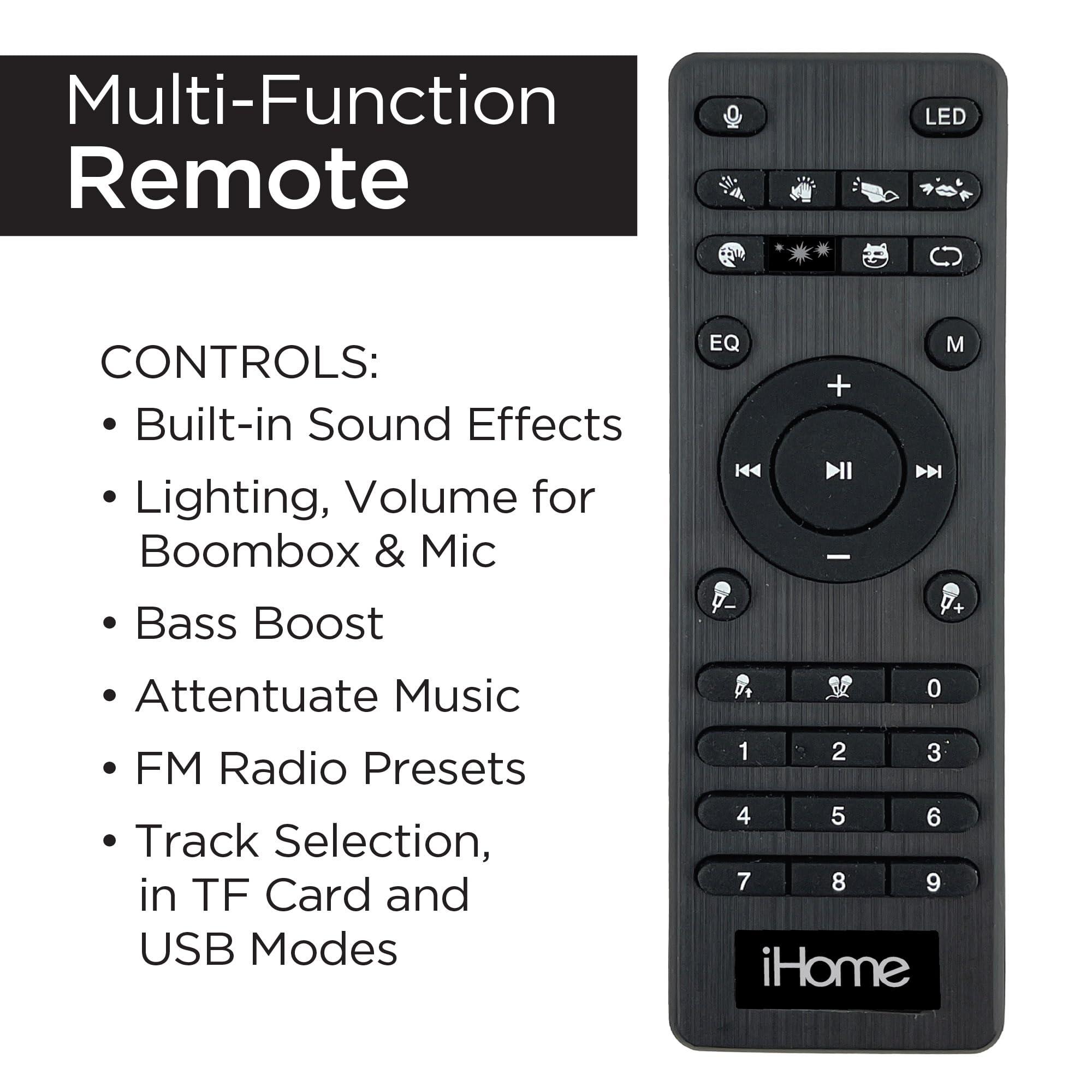 iHome iHome Bluetooth Speaker Boombox with FM Radio, Color Changing Lights and Remote Control, Splash-Proof Wireless Speaker is Portable and Rechargeable (iBT920B.EXv24)