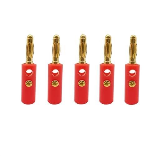 WUZDPRCJ 10Pcs 4mm Banana Plugs Audio Speaker Wire Cable Connector Gold Plated Banana Plug Connectors Adapter for Amplifier Black Red (Color : 10Pcs Red)
