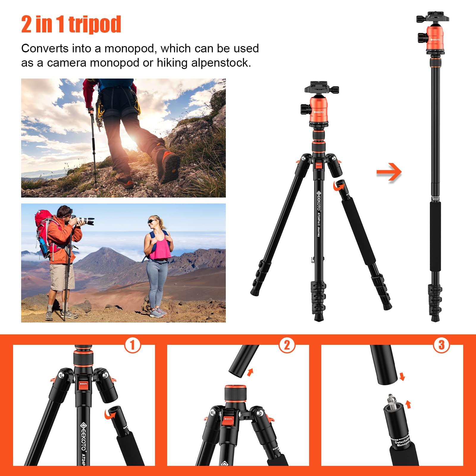 GEEKOTO [Upgrade Version] GEEKOTO 77'' Tripod, Aluminum Camera Tripod Monopod, Foldable DSLR Tripod for Travel, Compact Tripod with 360 Panorama Ball Head Quick Release Plate for Travel and Work