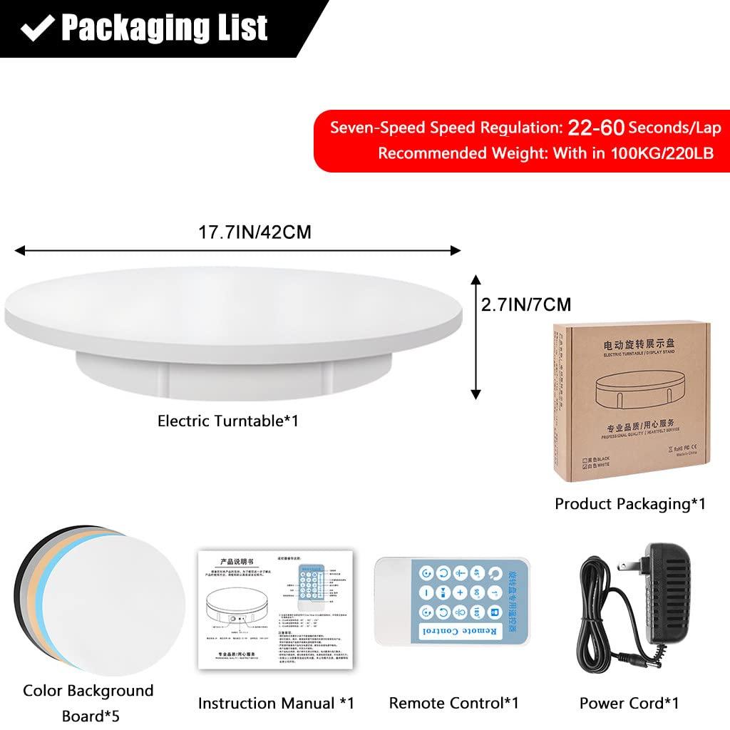 FONOBO FONOBO Electric Rotating Turntable for Photography, 360 Motorized Rotating Stand Display with 5 PVC Backgrounds for Live Video,White