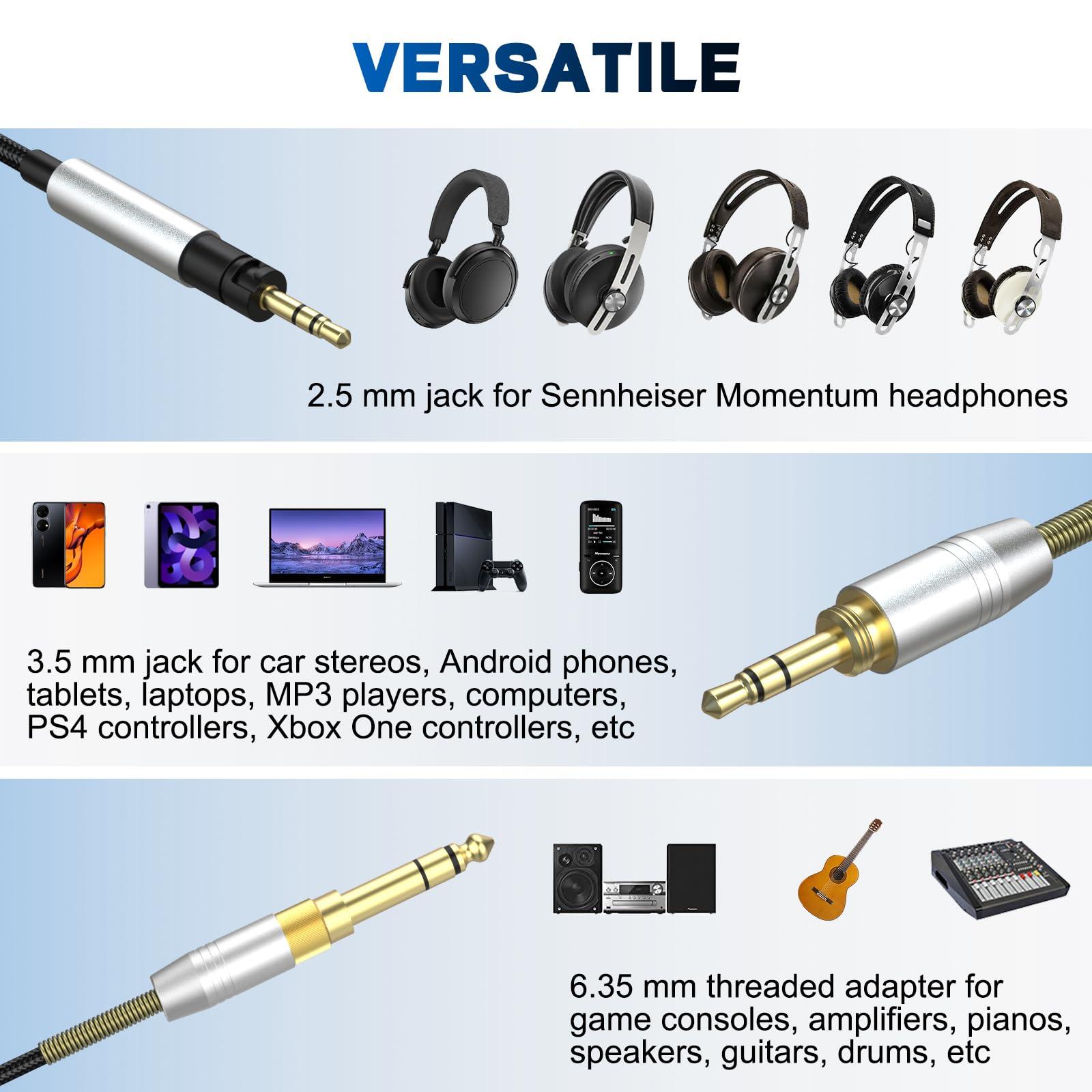Zosvoses Zosvoses Momentum 4 Cable Compatible with Sennheiser Momentum 4/3/2.0, HD1 On-Ear, HD 400S/450BT, PXC 550/550-II, ACCENTUM Plus Headphones, 3.5mm Audio Cable Headset with 6.35mm Adapter, 6.6ft