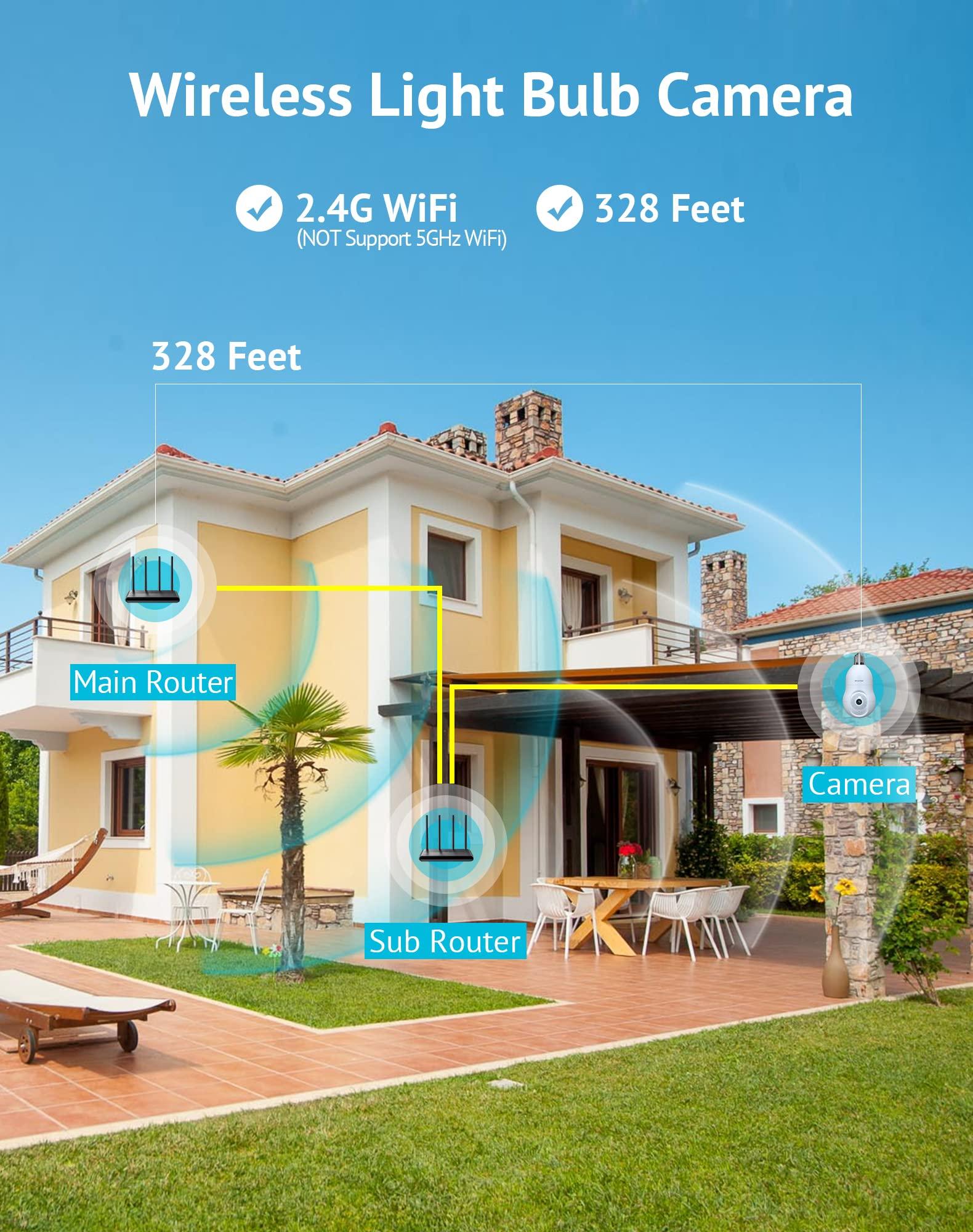 LaView LaView 4MP Bulb Security Camera 2.4GHz,360 2K Security Cameras Wireless Outdoor Indoor Full Color Day and Night, Motion Detection, Audible Alarm, Easy Installation, Compatible with Alexa