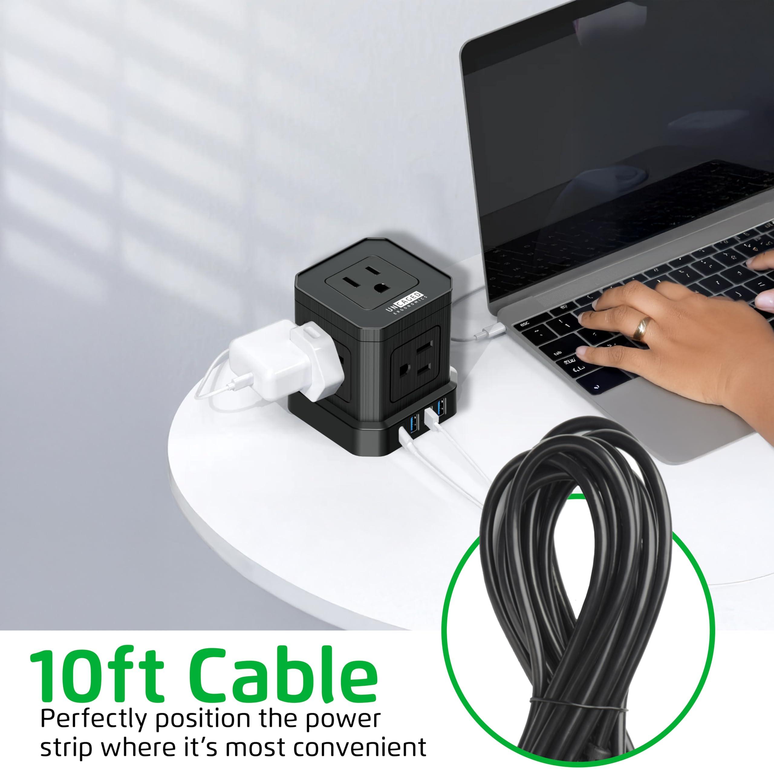 Uncaged Ergonomics Cube Power Strips with Surge Protection, 10ft Extension Cord with Multiple Outlets, 5 AC Plugs + 3 USB + 1 USB-C Fast Charging Power Strip with USB Ports, Mountable On/Off Switch Charging Station