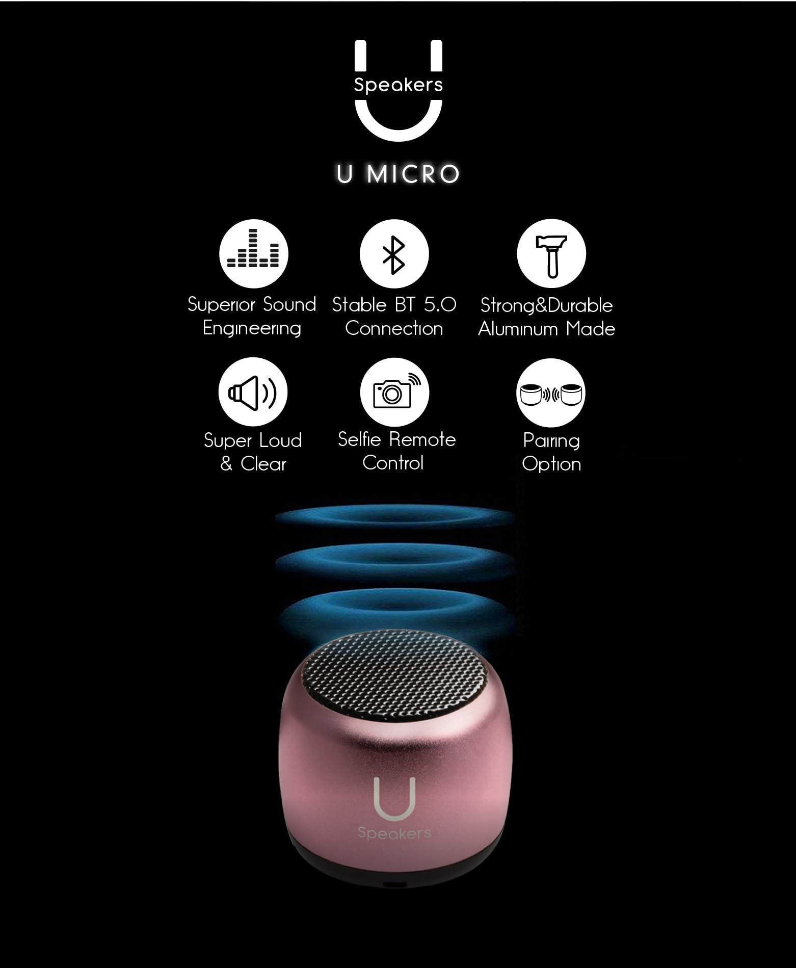 Fashionit Fashionit U Micro Bluetooth Speaker | Coin-Sized Speakers Bluetooth Wireless with Built-in Mic & Remote Shutter | Portable Rich Sound for Travel, Shower, Beach | Pink