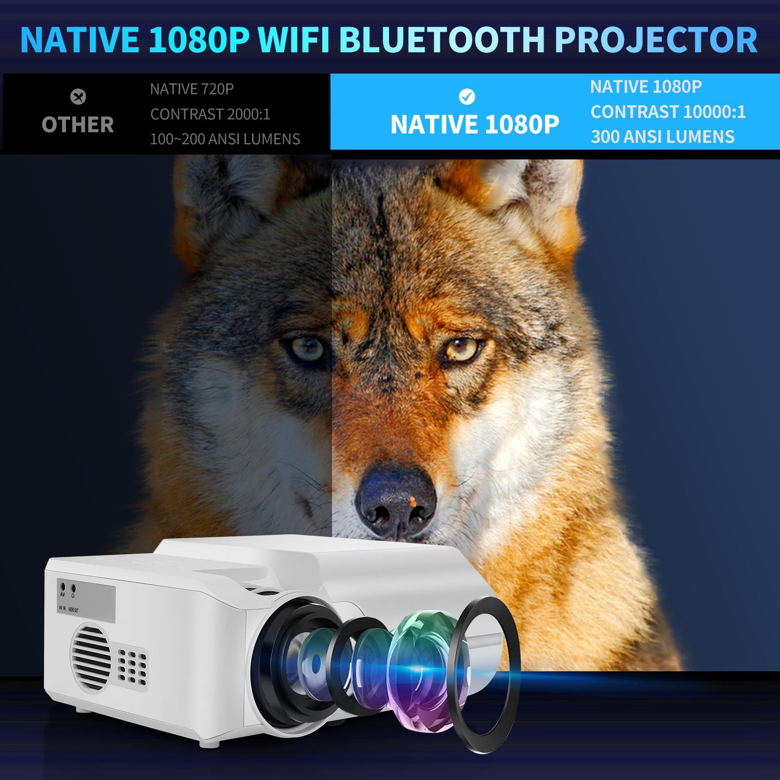 TODANGAI Projector with DVD player, Bluetooth and Wifi, Mini Projector 1080P HD for Bedroom, Indoor Movie Player with USB Reader, Projector Portable for Outdoor Party, Support HDMI RCA AUX USB Remote Control