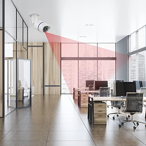 WALI WALI Dummy Fake Camera, Surveillance Security CCTV Dome Camera, Indoor Outdoor Camera, with One LED Light, Security Alert Sticker Decals (TC-W2), 2 Pack, White