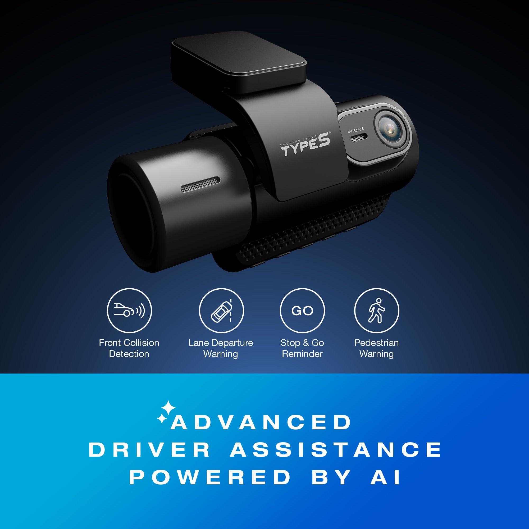 TYPE S TOURING ITEMS Type S T401 4K Dual View Dash Cam with AI Driver Assistance and in-Car Surveillance Camera, AI-Powered Lane, Car, Pedestrian Recognition