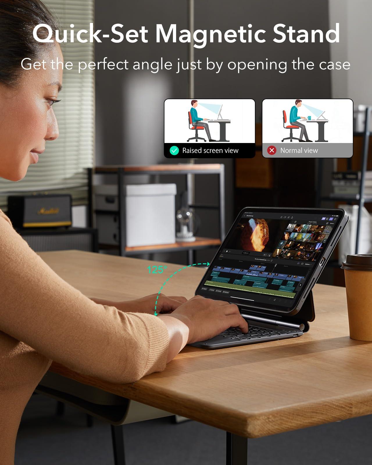 ESR ESR iPad Air 11 Inch Case with Keyboard (M3/M2, 2025/2024) & iPad Pro 11/Air 5th/4th Gen Keyboard, Easy-Set Magnetic Stand, Portrait/Raised Modes, with Removable Protective Case, Black