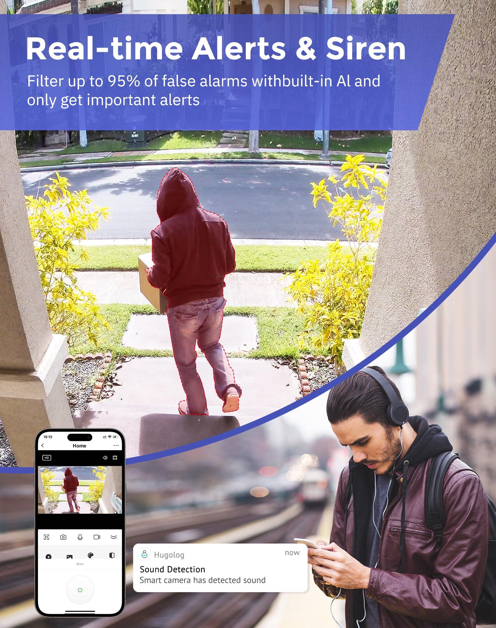 Hugolog Hugolog 2K Light Bulb Security Cameras Wireless Outdoor-2.4GHz Cameras for Home Security Indoor with AI Motion Detection,Clear Color Night Vision,360Auto Tracking,Siren Alarm,24/7 Recording