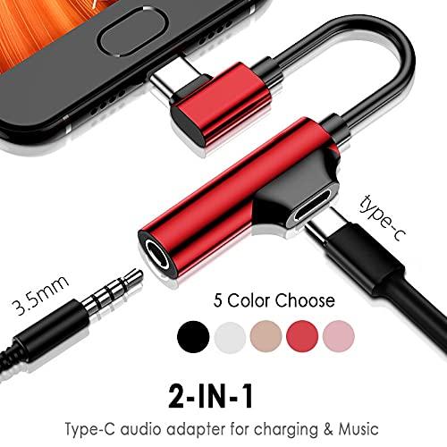 IURDSGIEOOOEWSU USB Hub USB Type C to 3.5mm Jack TypeC Audio Splitter Headphone Cable Earphone Aux 3.5 Adapter Charger Support Charging Song Call (Color : Black) (Red)