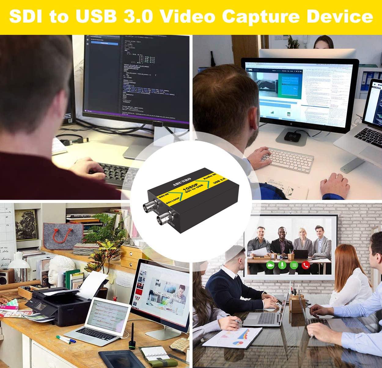 ABUNRO SDI to USB 3.0 Video Capture Device with HDMI Loopout, SDI Capture Card for Game Streaming Video Recording for Windows, Linux, OS