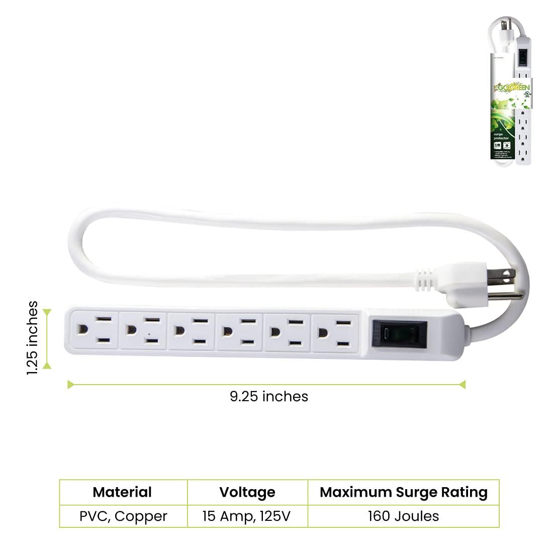 Go Green Power Inc. Go Green Power Inc. GG-16103MIN 6 Outlet Mini Surge Protector, White