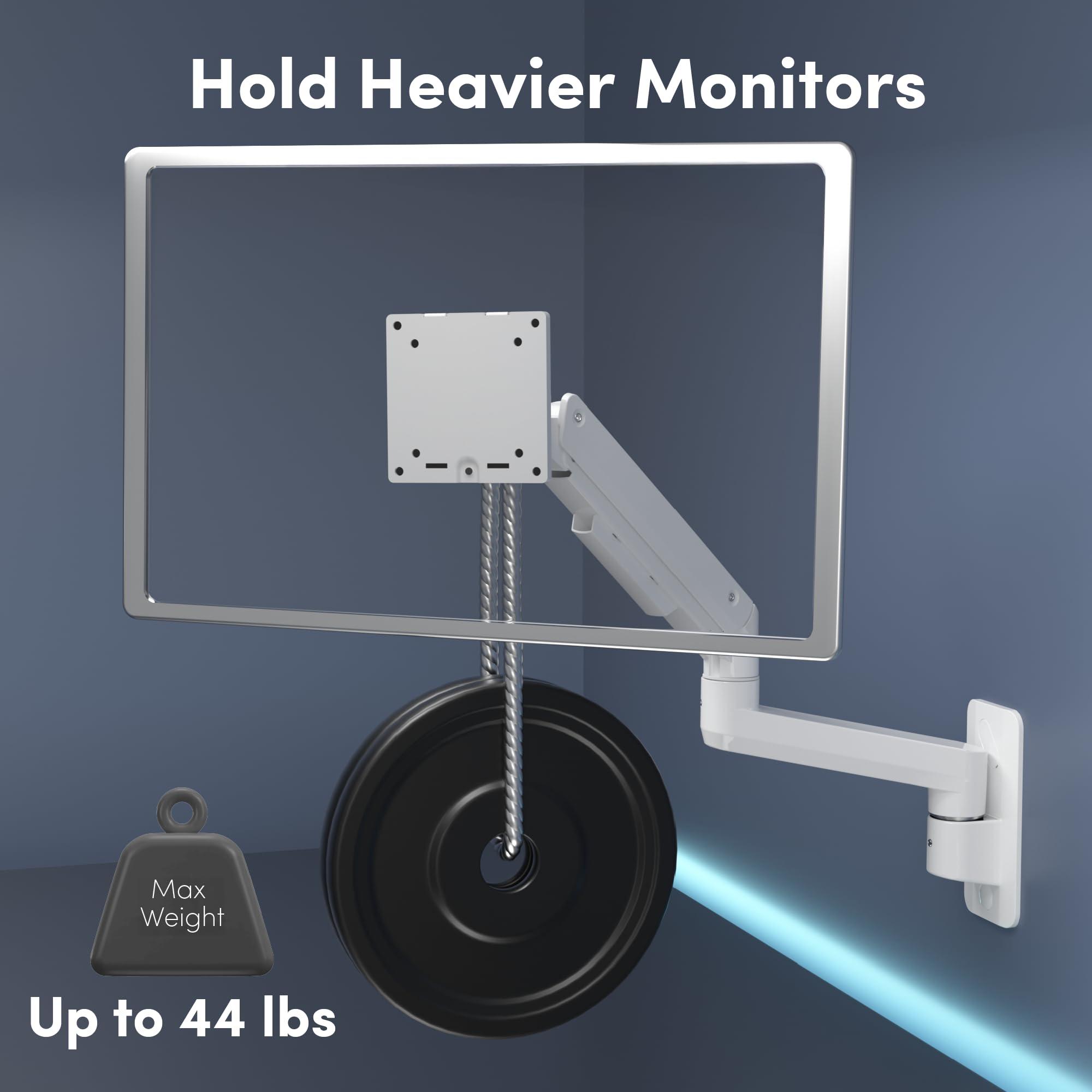 QUARX Monitor Wall Mount for 17-49 Inch Ultrawide Monitors, Single Monitor Arm Holds 4.4-44 lbs Screens, Adjustable Premium Aluminum Wall Mount with Max VESA 100x100 for Samsung Odyssey G9 and More, White