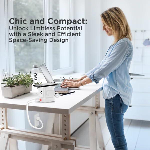 Uncaged Ergonomics Wireless Charger Cube Power Strip with USB Ports, Power Strips with Surge Protection, 10ft Extension Cord with Multiple Outlets, 4 AC Plugs, 3 USB, 1 USB-C Fast Charging, Mountable On/Off Switch