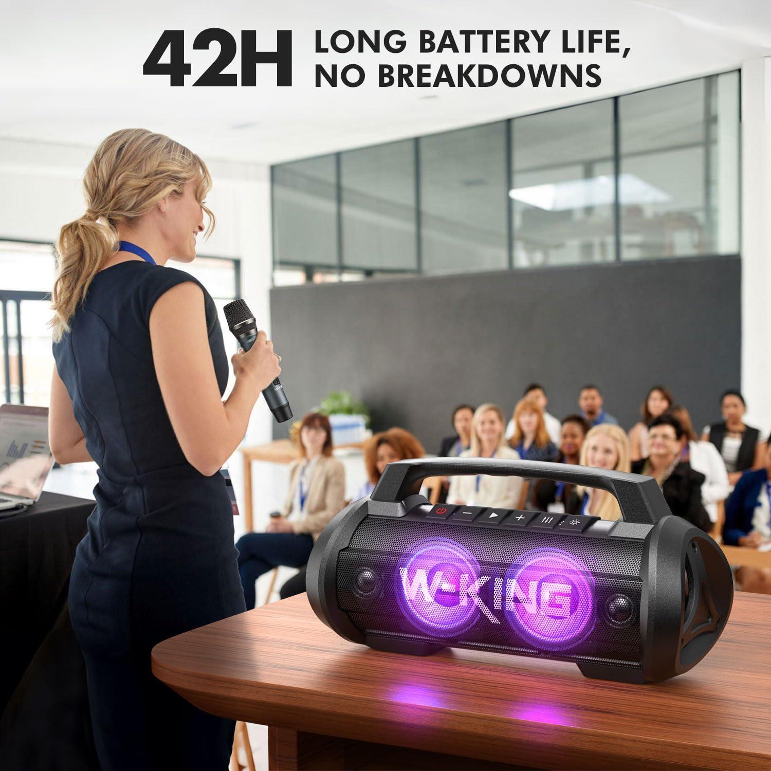 W-KING W-KING 70W(120W Peak) Portable Bluetooth Speaker with Wireless Microphone, Waterproof Bluetooth Speakers with Subwoofer Outdoor Speakers Bluetooth Wireless Loud/Deep Bass/DSP/Stereo Pairing/Power Bank