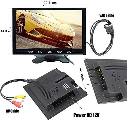 CAMECHO CAMECHO 9 Inch LCD Monitor HD Color Screen, 2 Video Input/HDMI/VGA, Support Car Backup, Mini PC Display, CCTV, Home Security, with Remote Control