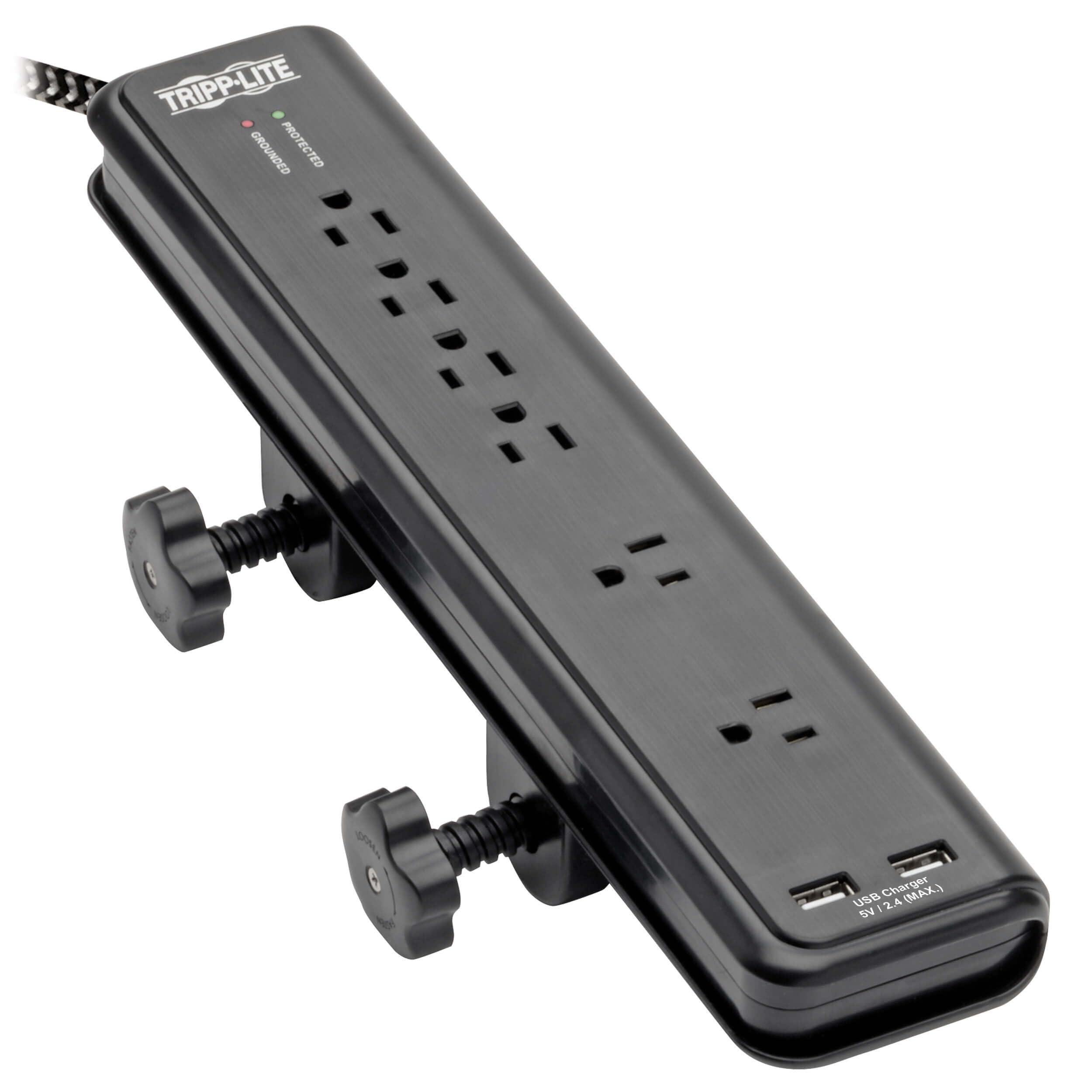 Tripp Lite Tripp Lite Desk Clamp Surge Protector Power Strip, 6-Outlets & 2 USB, Microbrial Resistant, 8 ft Braided Cord, 2100 Joules, 1875W, 40,000 Insurance & Lifetime Manufacturer's Warranty (TLP608DMUAM)
