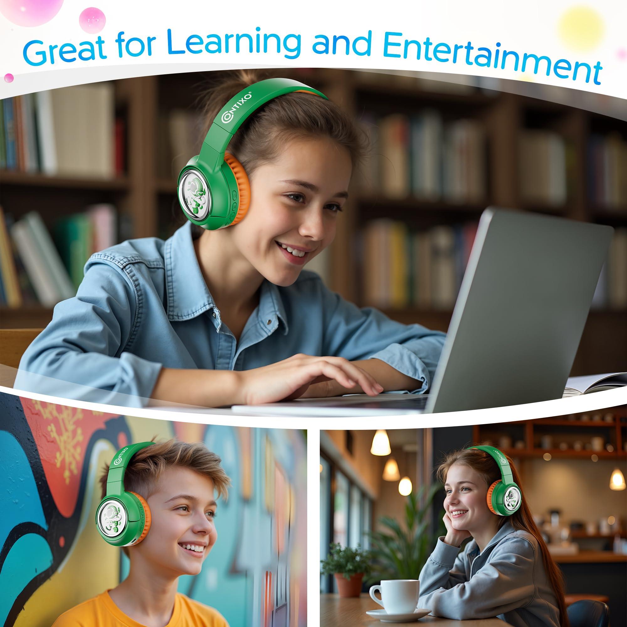 Contixo Contixo - Kids Bluetooth Headphones - Wireless & Wired Over-Ear - 85/94dB Volume Limiting - LED Lights, Foldable, Adjustable Headband, Mic - Lightweight Noise-Limiting Design for Boys & Girls - Green