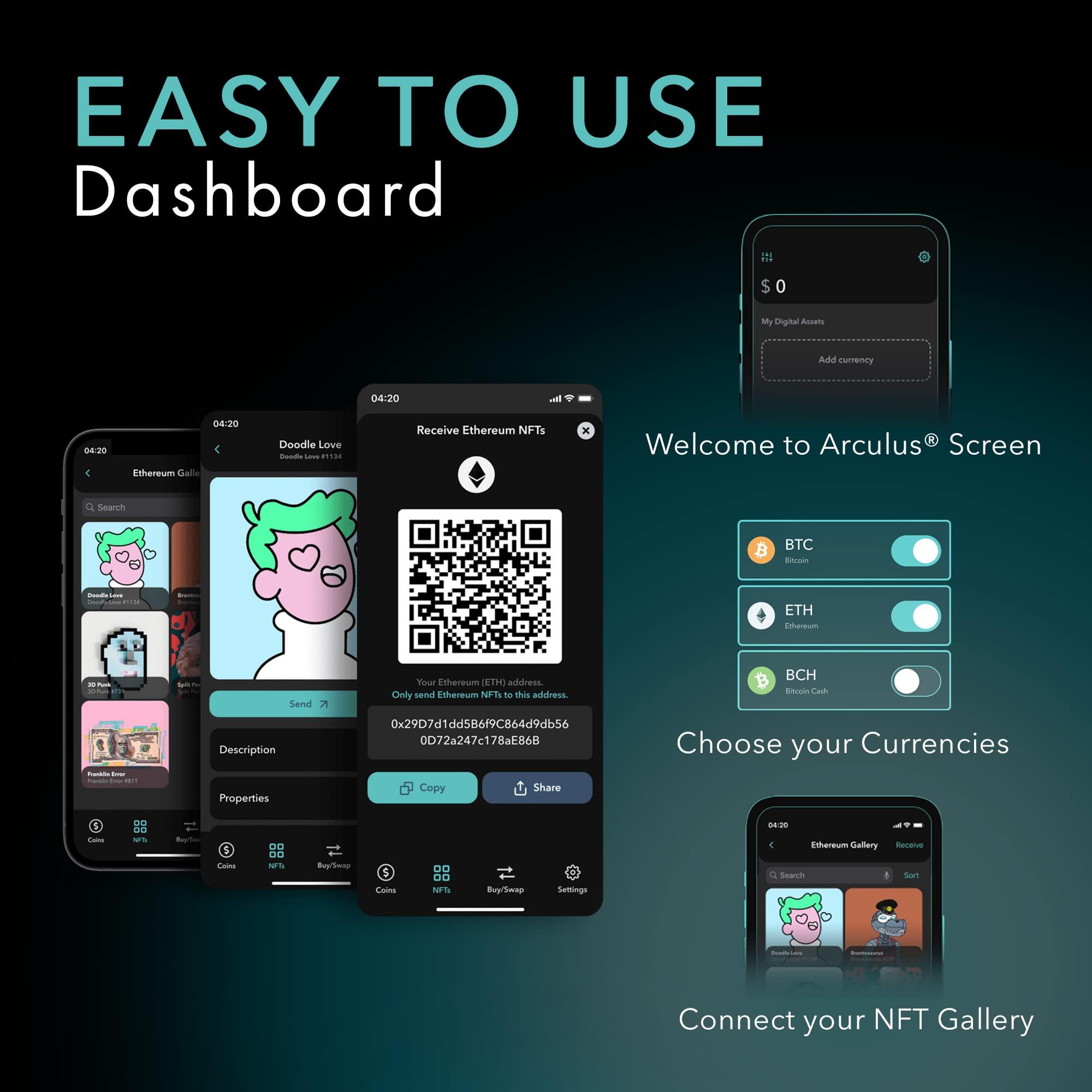 Arculus Arculus Crypto Cold Storage Wallet, Secure Bitcoin Wallet, Crypto Hardware Wallet for NFTs, Ethereum, Bitcoin, Cardano & Other Cryptocurrencies, 3-Factor Authentication, Black