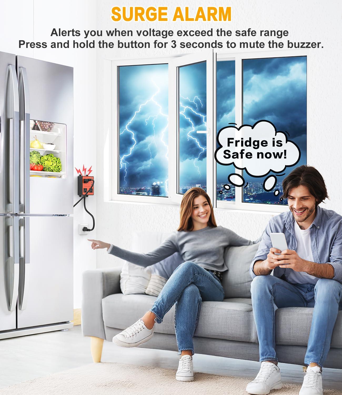 HAOYIKONG Refrigerator Surge Protector, 3-Outlet 120V for Home Appliance Surge Protector, Time Delay, LED Indicator Light & 110dB Alarm, Protects Against Voltage Abnormalities, Brownout, Spike, Instant Surge