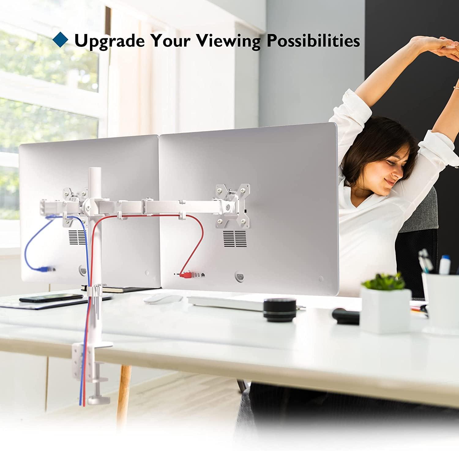 BONTEC BONTEC Dual Monitor Stand White, Monitor Mount for 13-27 Inch LCD LED, Ergonomic Full Motion Heavy Duty Double Monitor Arms Hold up to 22 lbs, VESA 75x75/100x100 mm