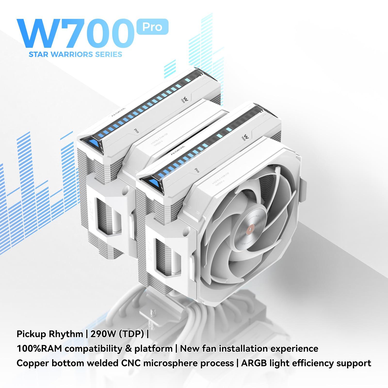 ALSEYE ALSEYE W700 Pro CPU Cooler Dual-Tower 290W TDP PWM 7 Heat Pipes Copper Bottom Air Cooler ARGB Voice-Activated Synchronized Rhythm Light Cover Koala Fans LGA1700/1200/2011/2066 AM5/AM4 (Black) (White)