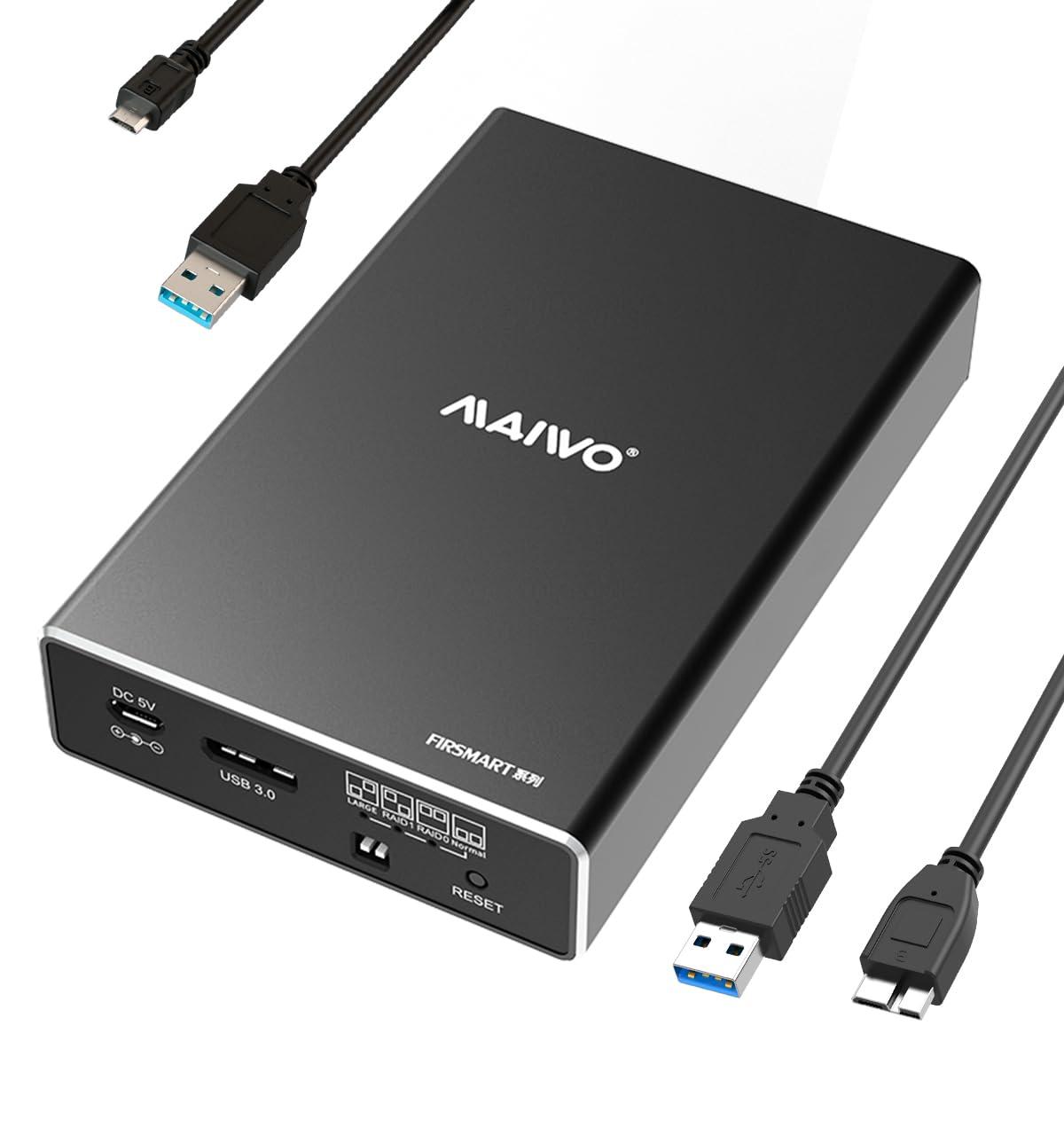 MAIWO MAIWO Dual Bay Hard Drive RAID Enclosure for 2.5 Inch SATA SSD HDD, RAID 0/RAID 1/JBOD/PM, USB 3.0 6Gbps with UASP, 16TB Capacity, External HDD Bay Aluminum