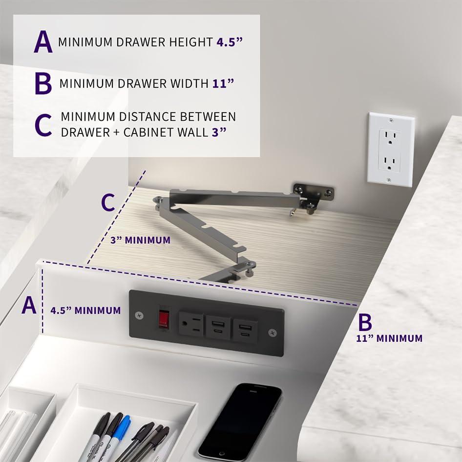 Life Finds Life Finds Compact in-Drawer Charging Station Power Strip with 2 USB-A, 2 USB-C, AC Outlet, Black, LF-DOC1