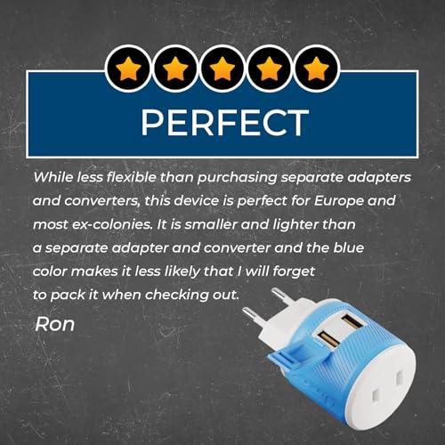 OREI European Travel Plug Adapter with Dual USB - for Most of Europe - Type C (U2U-9C), Will Work with Cell Phones, Camera, Laptop, Tablets, iPad, iPhone and More